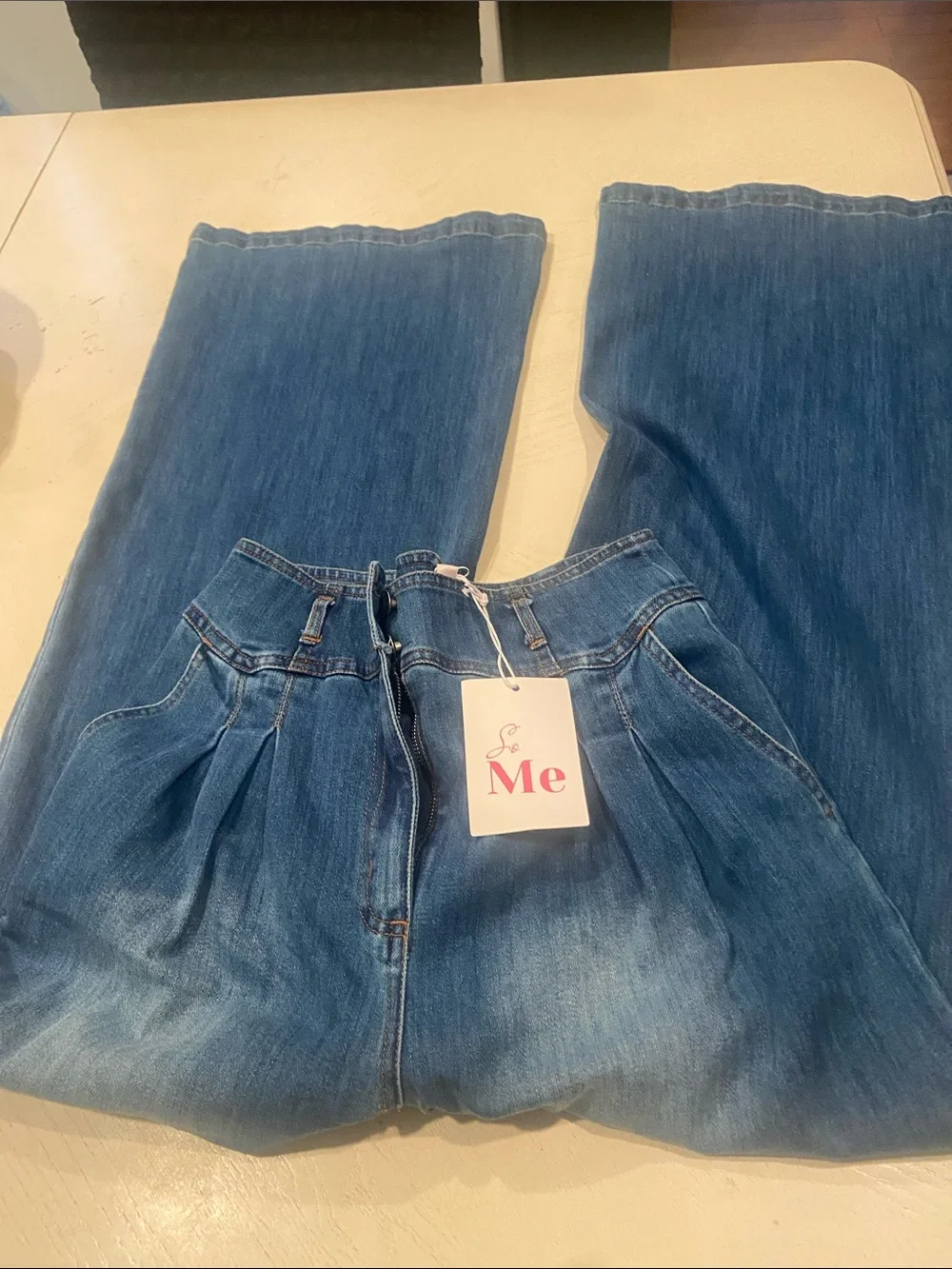 ME Makeover Essentials Wide-Leg Faded Blue Jeans